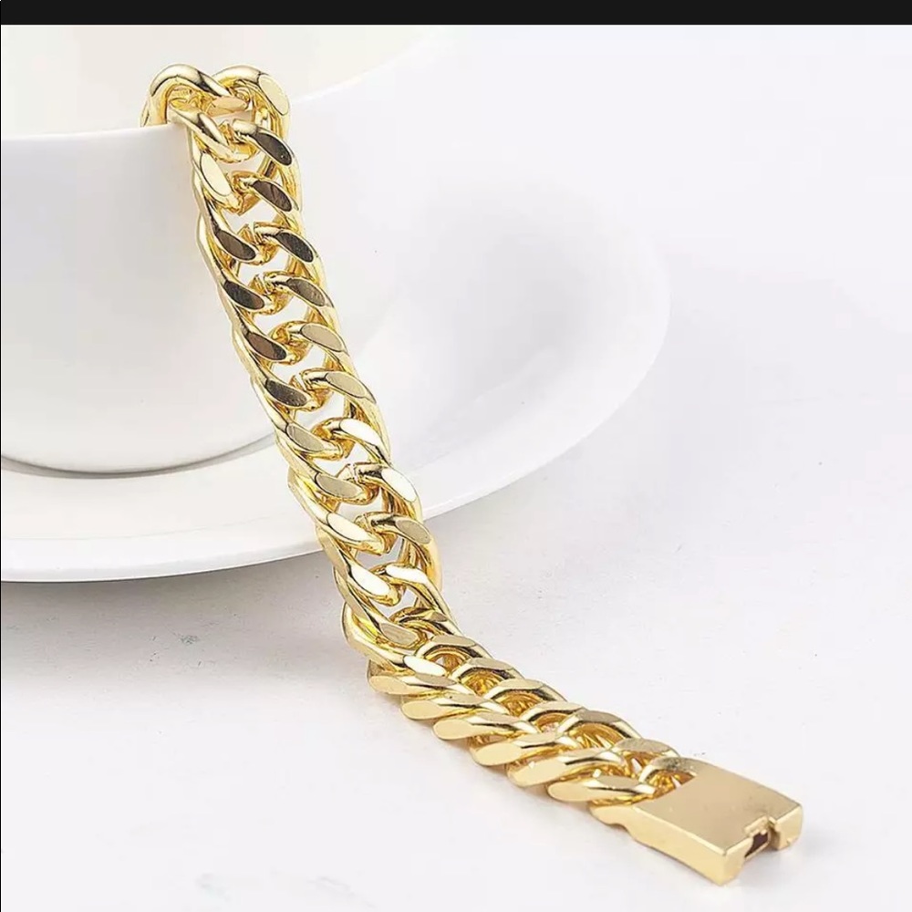 NEW STAINLESS 18K GOLD LINK CHAIN CURB BRACELET - Picture 6 of 10